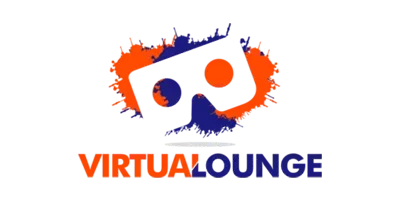 Logo mit zwei abstrakten Formen in Blau und Orange, darunter der Text VIRTUAL LOUNGE in fetten blauen und orangefarbenen Buchstaben.