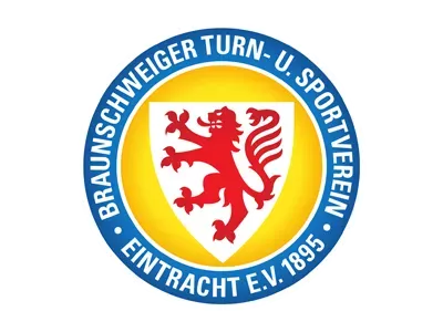 Rondell von Eintracht Braunschweig mit einem roten Löwen auf weißem Schild, blauem Rand und gelbem Hintergrund.