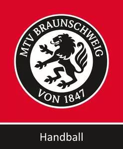MTV Braunschweig von 1847 hentbol logosu, kırmızı zemin üzerinde dairesel bir logo içinde bir aslan.
