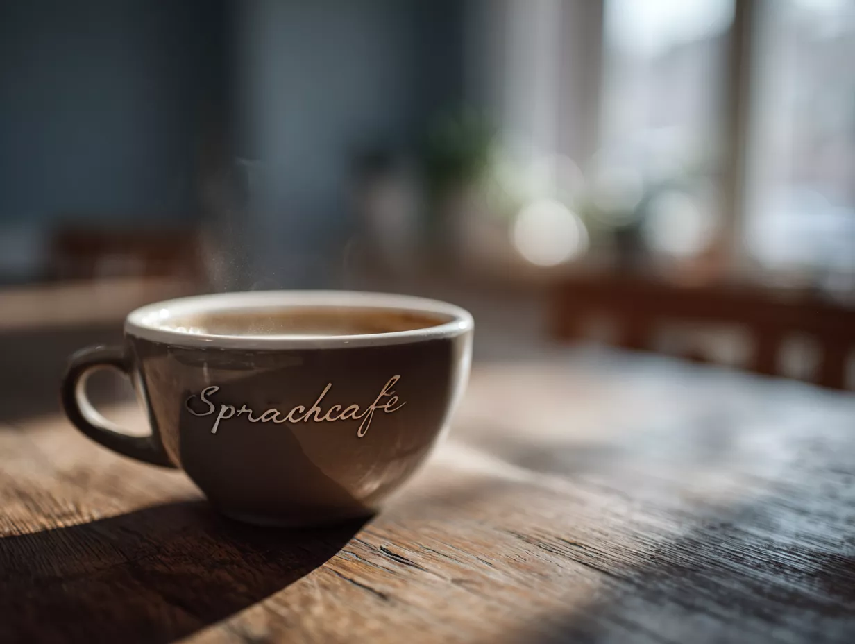 Eine dampfende Tasse Kaffee mit der Aufschrift 